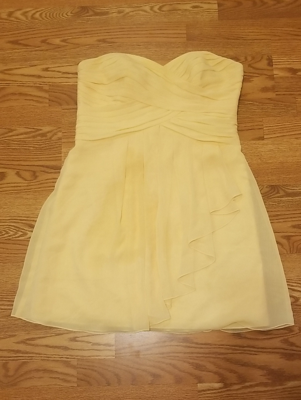 David's Bridal Strapless Pale Yellow Chiffon Dress